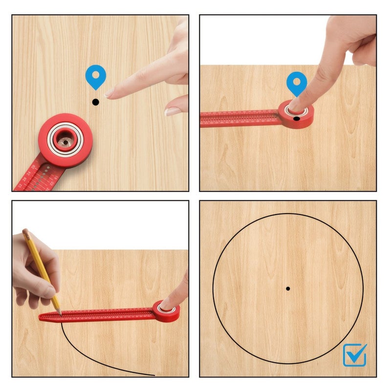 Red Precision 360 Degree Circle Marker Scribe Gauge Portable Carpenter Tool - Image 5