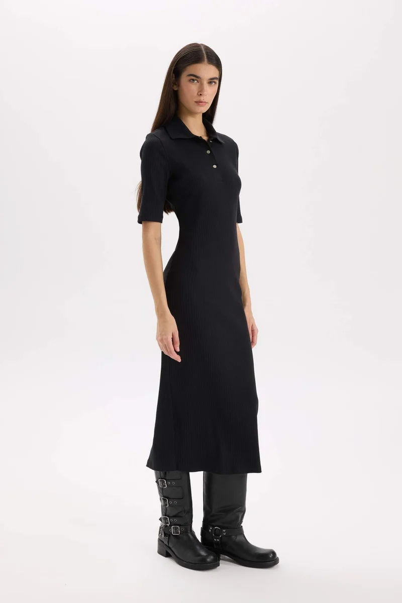 DeFacto Bodycon Polo Neck Ribbed Camisole Midi Dress