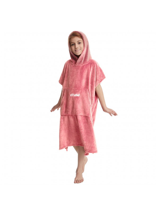Hiturbo Hiturbo Kids Changing Robe, Fluffy Wearable Blanket, Warm Bath Towels, Soft Towel Hoodie, Swim Surf Poncho for 5-12 Years (Pink) - Image 3
