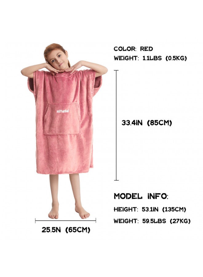 Hiturbo Hiturbo Kids Changing Robe, Fluffy Wearable Blanket, Warm Bath Towels, Soft Towel Hoodie, Swim Surf Poncho for 5-12 Years (Pink) - Image 2