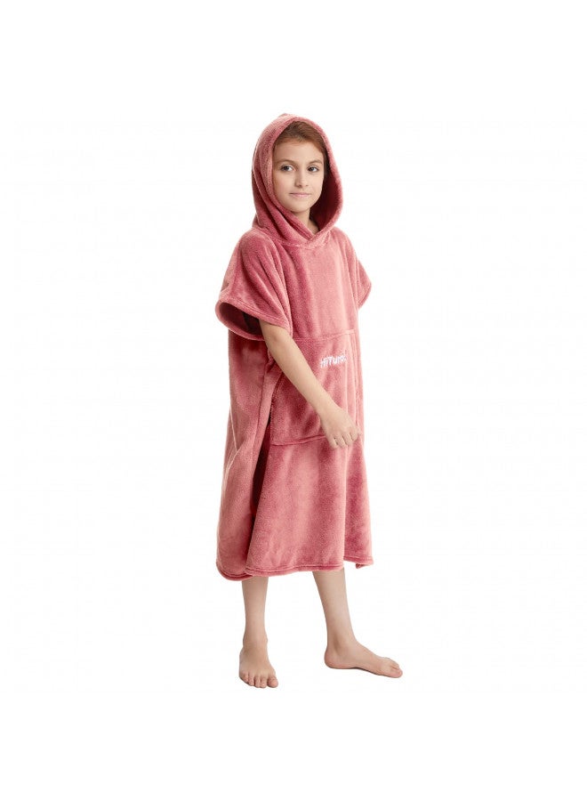 Hiturbo Hiturbo Kids Changing Robe, Fluffy Wearable Blanket, Warm Bath Towels, Soft Towel Hoodie, Swim Surf Poncho for 5-12 Years (Pink) - Image 4