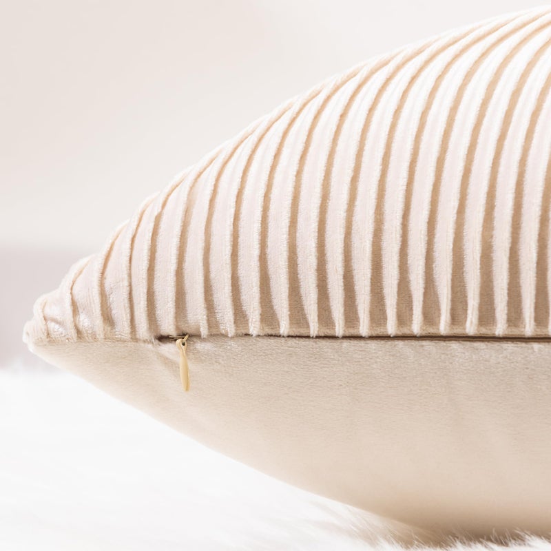 YCOLL Tan Pillow Covers 20x20 Set of 2 Velvet Striped Pattern - Soft Throw Pillows for Home Decor  Luxury Decorative Pillow Covers for Couch  Bed Living Room - Image 2