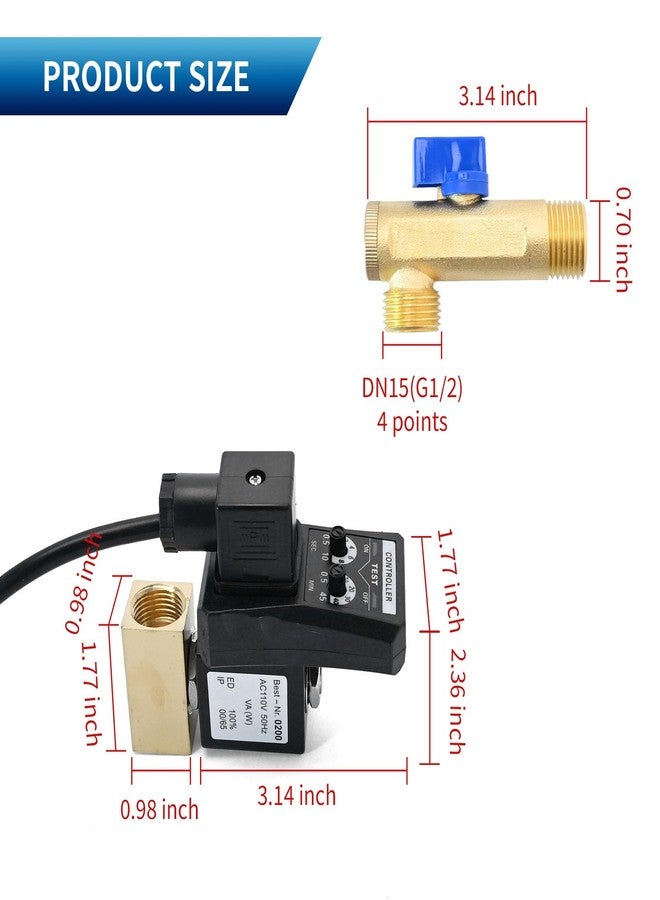 DUZFOREI صمام تصريف إلكتروني من دوزفوري تيار متردد 110 فولت - 120 فولت/50 هرتز، صمام تصريف خزان، مقسم، خزان مياه أوتوماتيكي مؤقت مقاس 1/2 بوصة للهواء المضغوط - Image 2