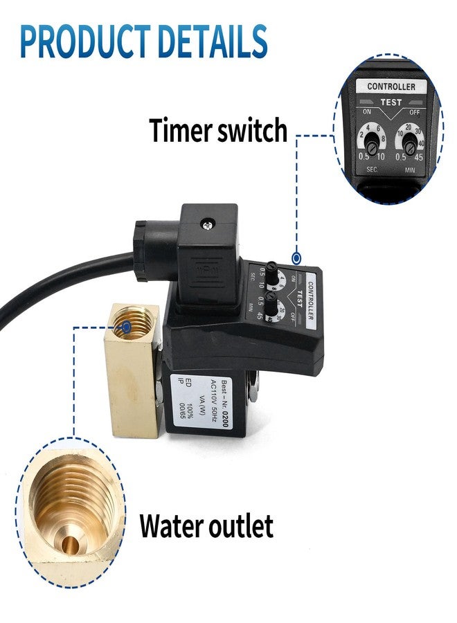 DUZFOREI صمام تصريف إلكتروني من دوزفوري تيار متردد 110 فولت - 120 فولت/50 هرتز، صمام تصريف خزان، مقسم، خزان مياه أوتوماتيكي مؤقت مقاس 1/2 بوصة للهواء المضغوط - Image 4