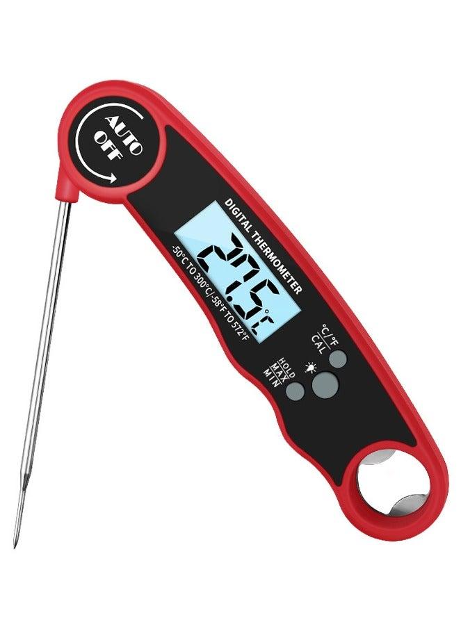 bbdd High Precision Digital Meat Thermometer,LCD Display Screen,Waterproof Ultra Fast Thermometer with Backlight & Calibration,Fast Reading, Essential for Kitchen,BBQ Grill,Beef(Red) - Image 1