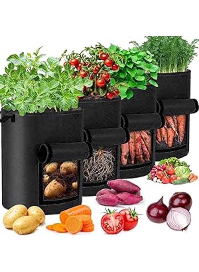 ROTRES 4 Bags for Potato Growing, 10 Gallon Non-Woven Plant Bags, 35L, Garden Seedling Bag with Viewing Window and Handles, Grow Potatoes and Tomatoes - Image 1