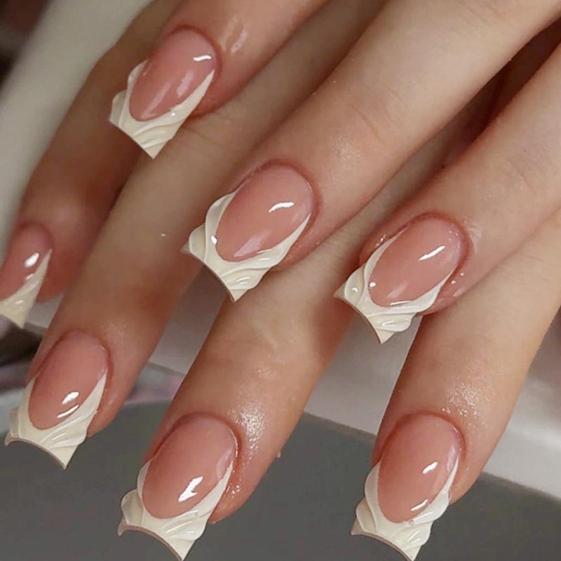 Hkanlre French Press on Nails Medium Square Fake Nails Tips Full Cover 3D False Nails for Women 24PCS - Image 1