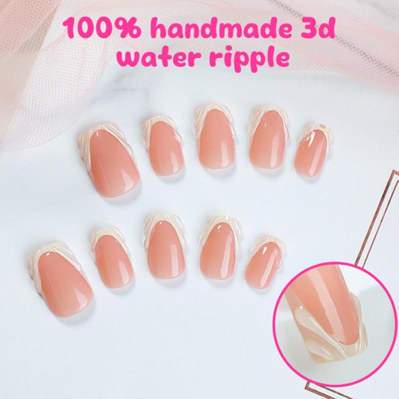 Hkanlre French Press on Nails Medium Square Fake Nails Tips Full Cover 3D False Nails for Women 24PCS - Image 2