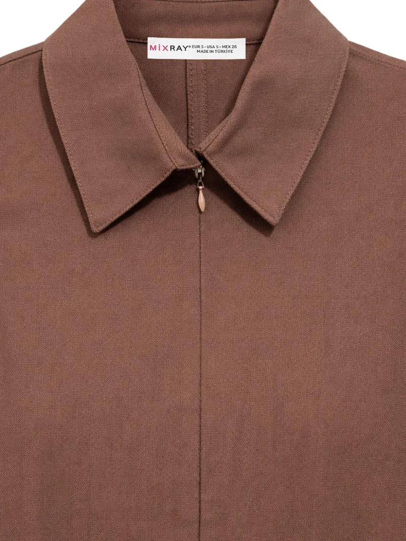 ميكسراي Mixray Zip-Front Shirt Collar Midi Dress