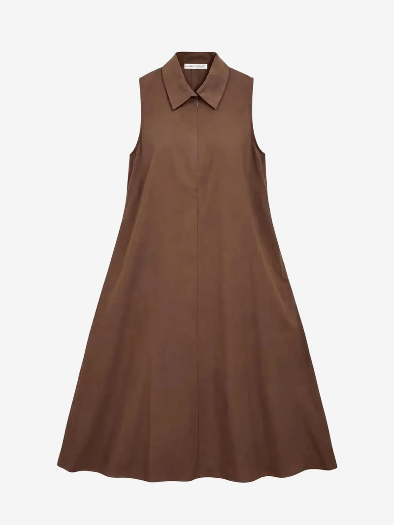ميكسراي Mixray Zip-Front Shirt Collar Midi Dress