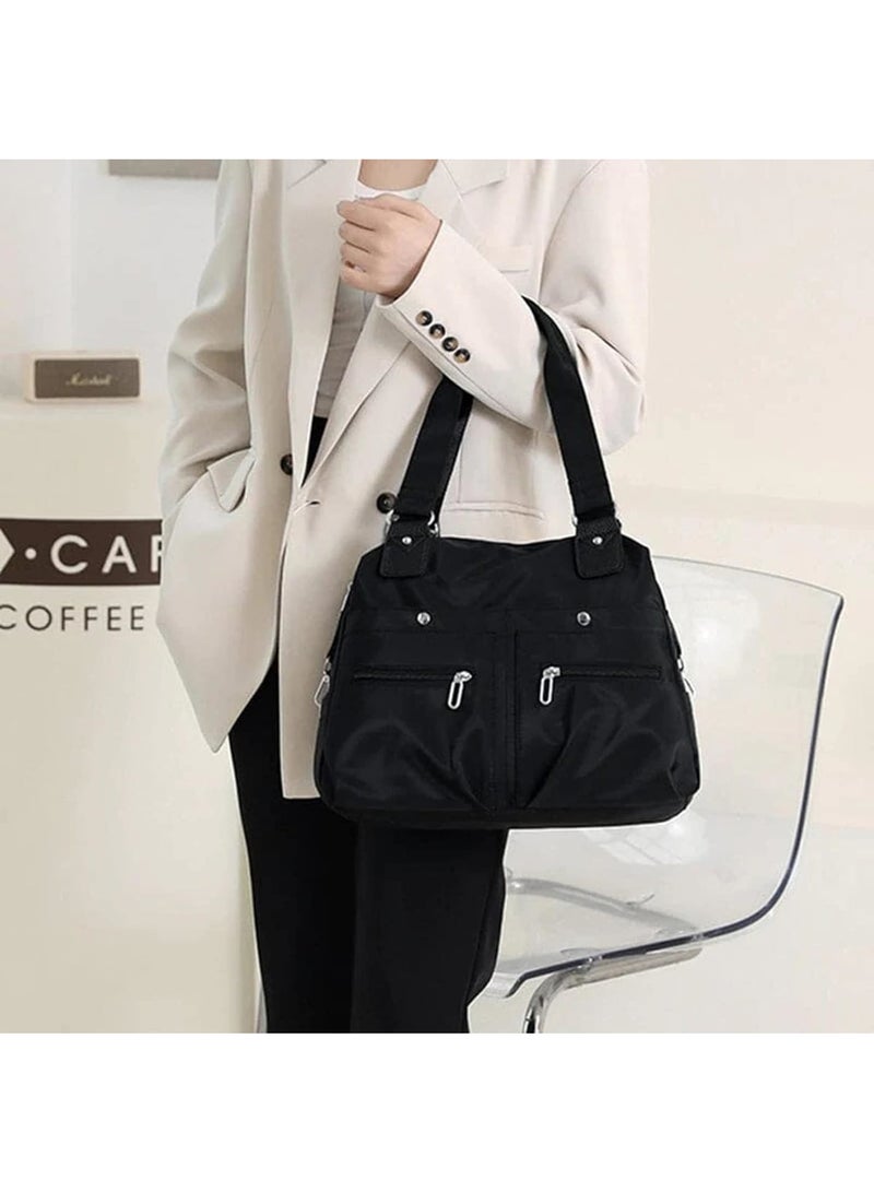 SOLARAE Messenger Bag, Messenger Bag Waterproof, 12in Mens and Wonmen Laptop Messenger Bag Contemporary, Waterproof, Durable, Versatile Nylon Waterproof Shoulder Purse Messenger (Black) - Image 2