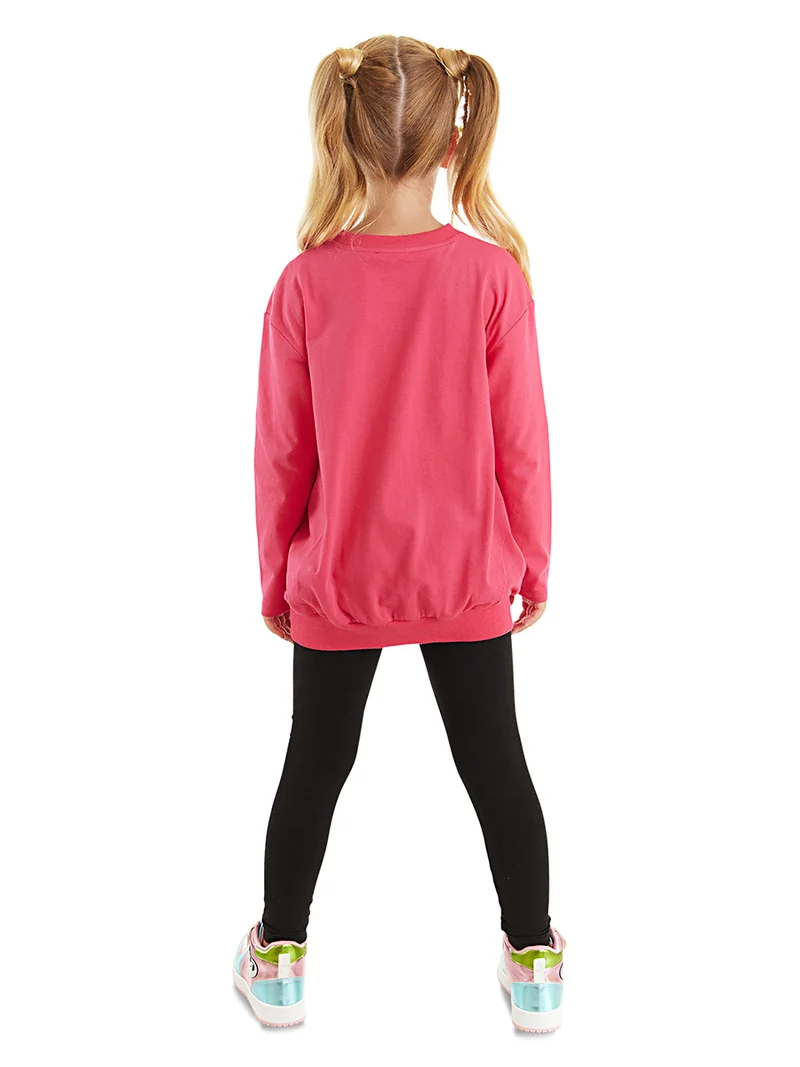 دينوكيدس طقم بناتي تي شيرت وسروال ضيق بتصميم قطتين توأم