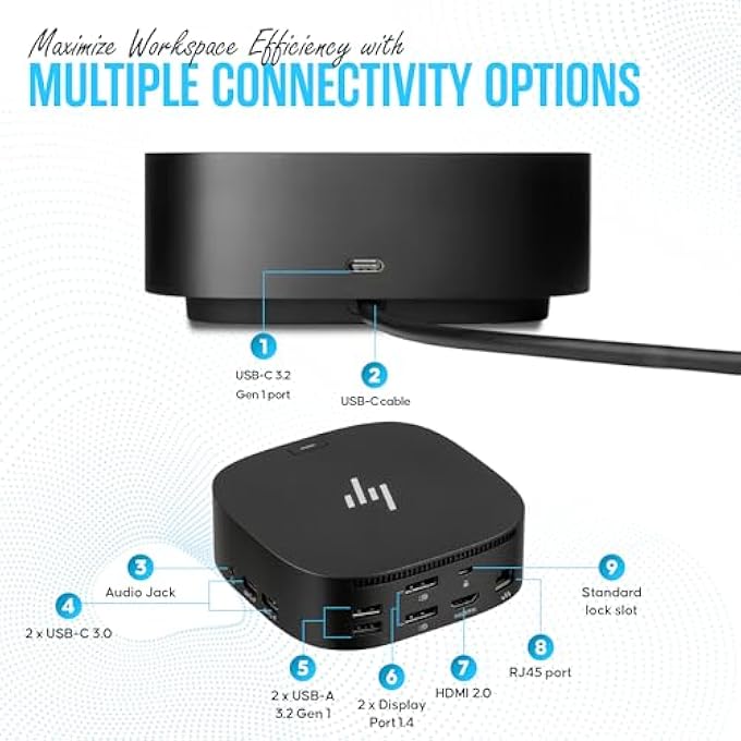 rayihni 5YH26AV HP USB-C DOCK G5 BUNDLE - HP DOCKING STATION FOR LAPTOP DUAL MONITOR - WITH 120, HDMI CABLE, DISPLAYPORT CABLE - G5 DOCKING STATION (RENEWED) - Image 3