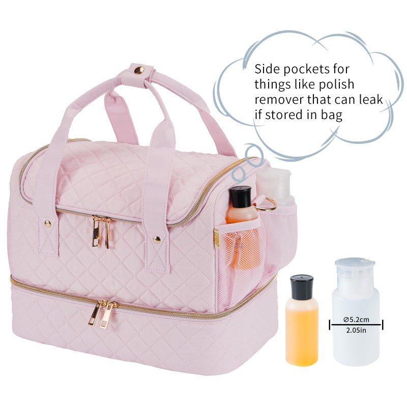 GR69N Nail Polish Organizer Case,Nail Storage Organizer Holds Nail Lamp & 50 Bottles Nail Polish,Travel Nail Tech Case,Nail Kit Organizer Bag Fits Nail Supplies & Manicure Tools,Pink (Patented) - Image 2
