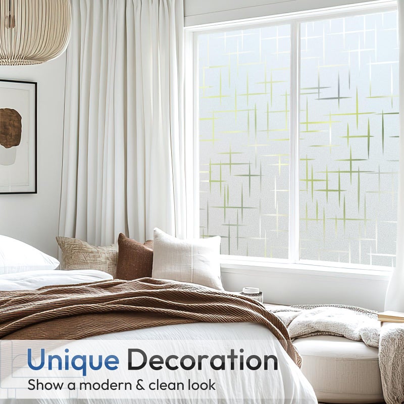 rabbitgoo Window Privacy Film Frosted Glass Window Film, Decorative Privacy Cling, UV Blocking Staic Cling Bathroom Glass Frosting Sticker, Non-Adhesive Front Door Cover, Cross Pattern, 17.5" x 78.7" - Image 4