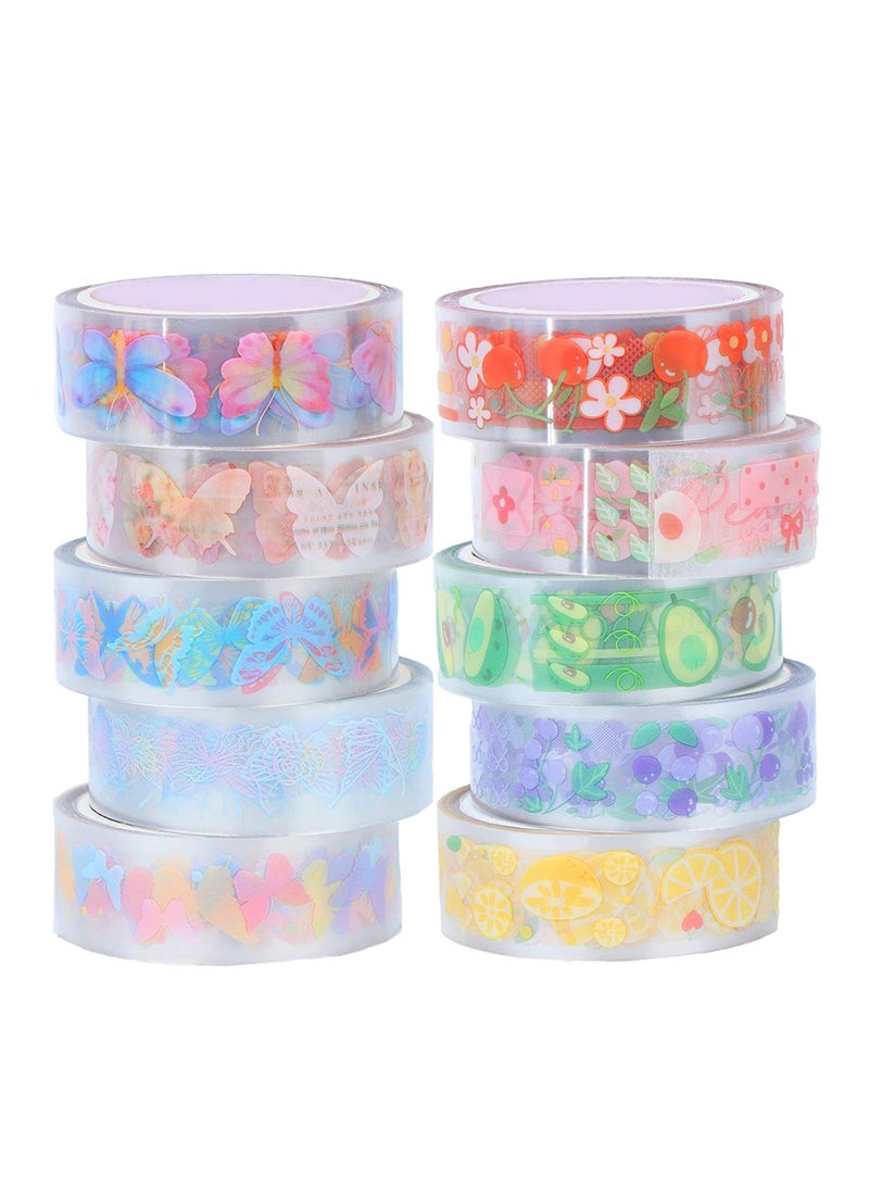 phomemo - Washi Tape Set, Creative DIY Scrapbooking Decoration, Gift Wrapping and Craft Sticky Adhesive Paper Masking Tape, Waterproof Plastic Tape, Gift for Scrapbook, Journal, Planner Arts Crafts (10 Rolls) - Image 1
