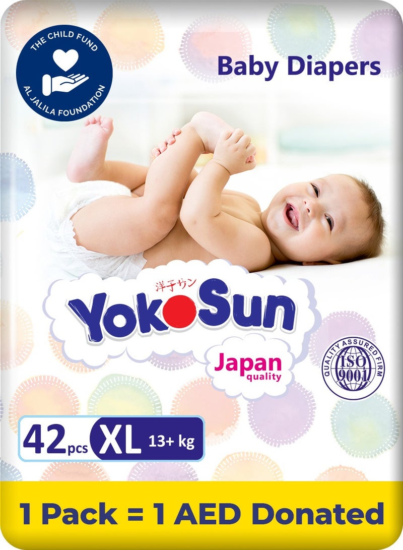 YokoSun Baby Diapers, Size 5 / XL (13+ kg), 42 pcs – Ultra-Soft, Hypoallergenic Nappies, Japanese Technology for Baby Skin Care, Leakproof with 12-Hour Dryness Protection - Image 1