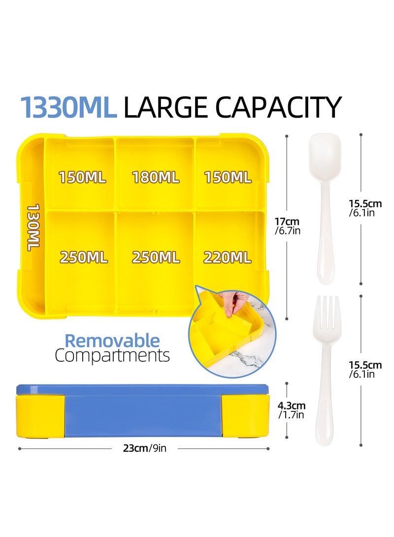 Gonice Lunch Box for Kids, 1330ML Bento Box Adult Lunch Box with 6 Compartment, Leakproof Snack Boxes with Utensil Sauce Dressing Containers, Reusable On-the-Go Meal and Snack Packing - Image 4