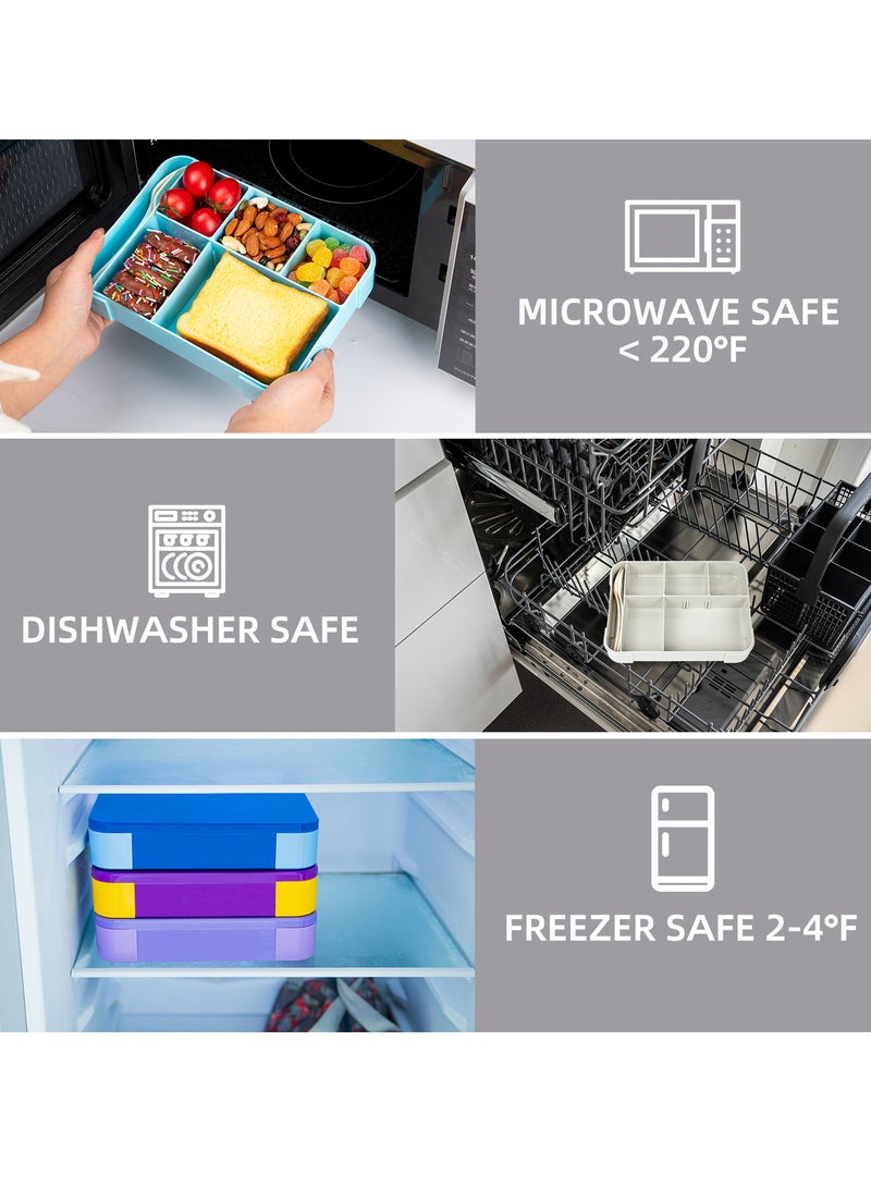 Gonice Lunch Box for Kids, 1330ML Bento Box Adult Lunch Box with 6 Compartment, Leakproof Snack Boxes with Utensil Sauce Dressing Containers, Reusable On-the-Go Meal and Snack Packing - Image 3