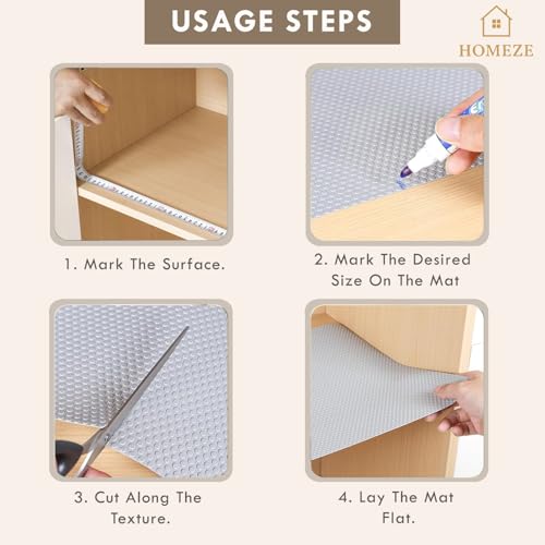 Homeze Non-Slip Kitchen Shelf Liner & Cabinet Mat (45 cm x 5 m) | Washable EVA Drawer Liner Sheet for Fridge, Shelves & Cupboards | Food Grade, Waterproof, Non-Adhesive Roll (Diamond Texture, Grey) - Image 3