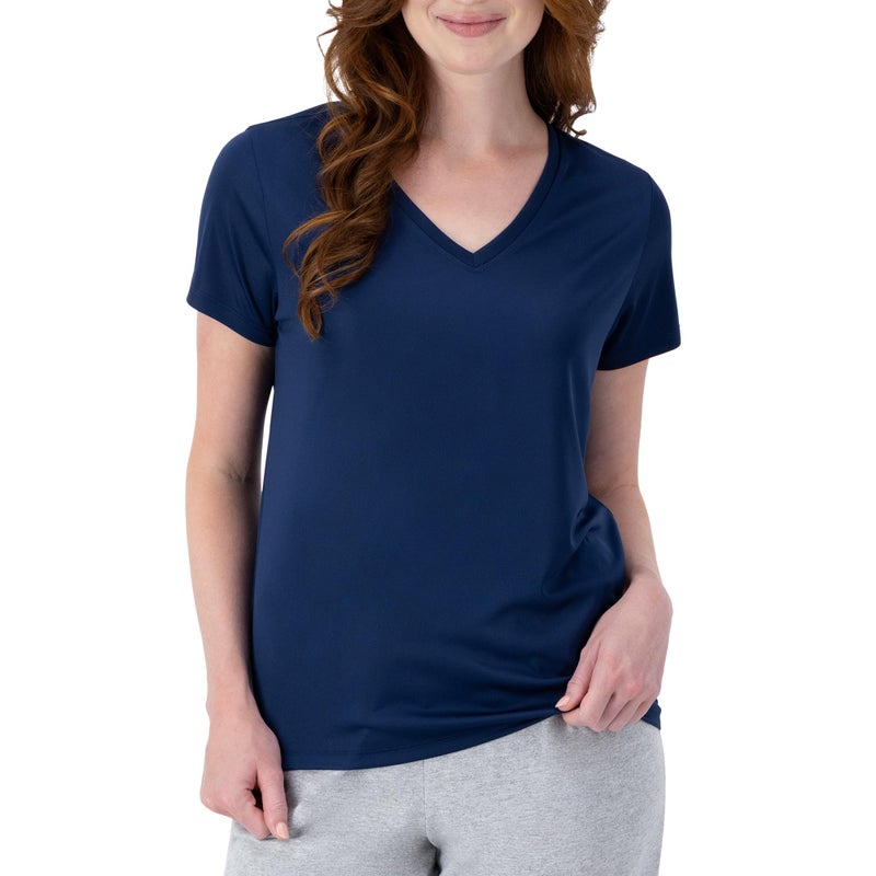 Hanes Women's Short Sleeve Cool DRI V-Neck Tee, Navy, X-Large - Image 2