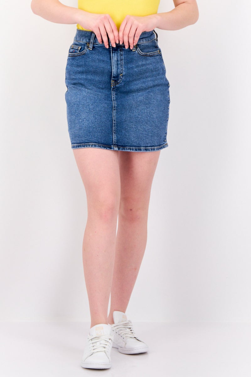 ESPRIT تنورة جينز قصيرة مغسولة للنساء، زرقاء - Image 1