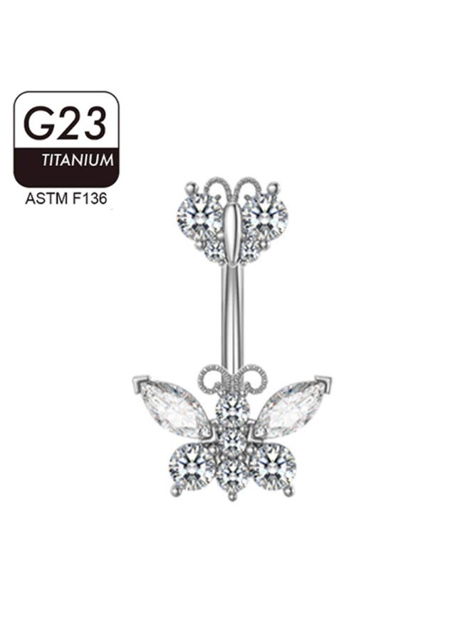 Innoshine Surgical Steel Piercing Belly Ring Elegant Silver Titanium  Belly Button Ring, Butterfly Design Navel Piercing Ring with Sparkling Zirconia for Fashion Women Hypoallergenic Medical Grade Body Piercing Jewelry Ideal for Party Graduation Anniversary Gifts - Image 1