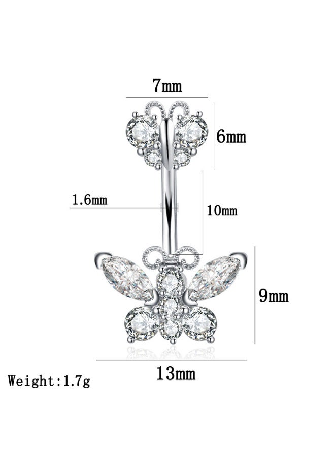 Innoshine Surgical Steel Piercing Belly Ring Elegant Silver Titanium  Belly Button Ring, Butterfly Design Navel Piercing Ring with Sparkling Zirconia for Fashion Women Hypoallergenic Medical Grade Body Piercing Jewelry Ideal for Party Graduation Anniversary Gifts - Image 2