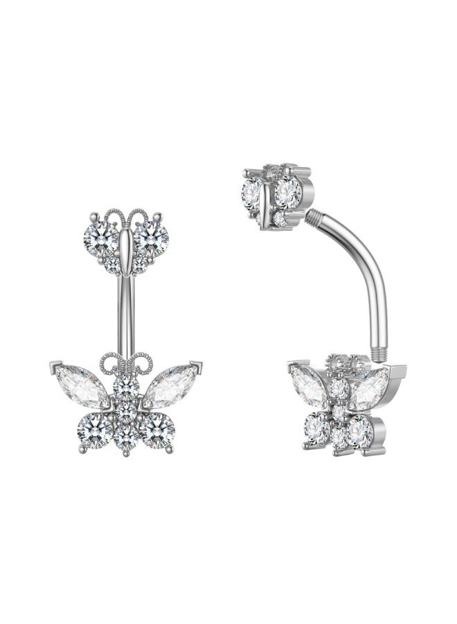 Innoshine Surgical Steel Piercing Belly Ring Elegant Silver Titanium  Belly Button Ring, Butterfly Design Navel Piercing Ring with Sparkling Zirconia for Fashion Women Hypoallergenic Medical Grade Body Piercing Jewelry Ideal for Party Graduation Anniversary Gifts - Image 3
