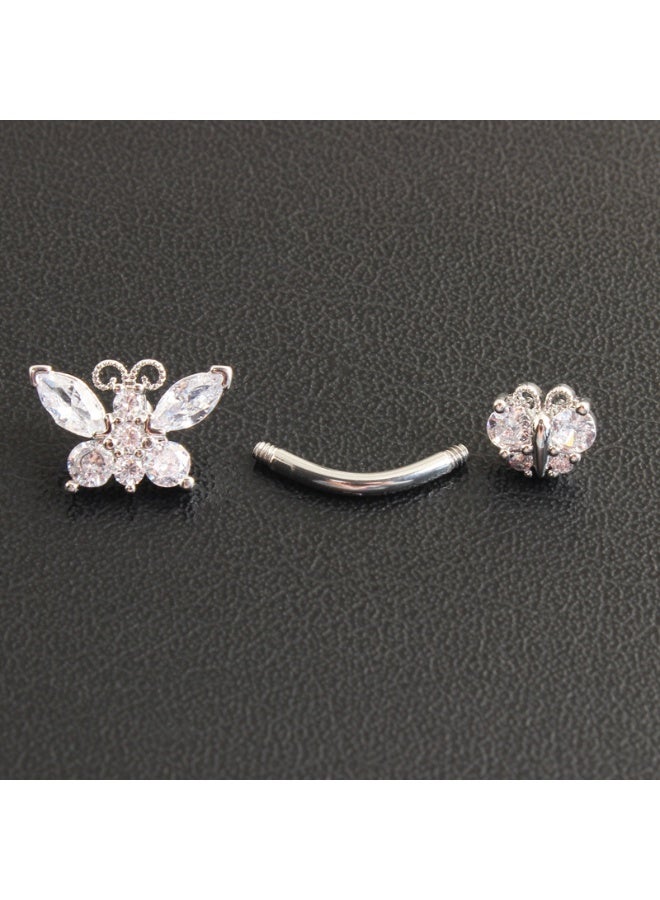 Innoshine Surgical Steel Piercing Belly Ring Elegant Silver Titanium  Belly Button Ring, Butterfly Design Navel Piercing Ring with Sparkling Zirconia for Fashion Women Hypoallergenic Medical Grade Body Piercing Jewelry Ideal for Party Graduation Anniversary Gifts - Image 5