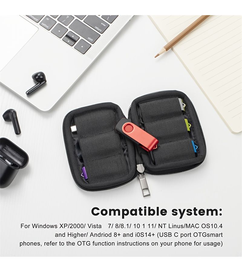 مجموعة محركات أقراص USB محمولة: 5 قطع سعة 16 جيجابايت، USB 2.0، مع حقيبة تخزين ومحولين USB C، عصي تخزين بيانات محمولة لهواتف Android التي تدعم OTG وأجهزة Mac وأجهزة الكمبيوتر المحمولة. - Image 4