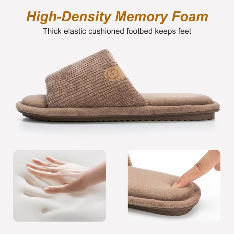GOEWY Mens Slippers with Memory Foam Gifts House Slippers for Men Indoor Outdoor Slip On Non-Slip Sole Open Toe Cozy Bedroom Slippers Size 9 10 Brown - Image 5