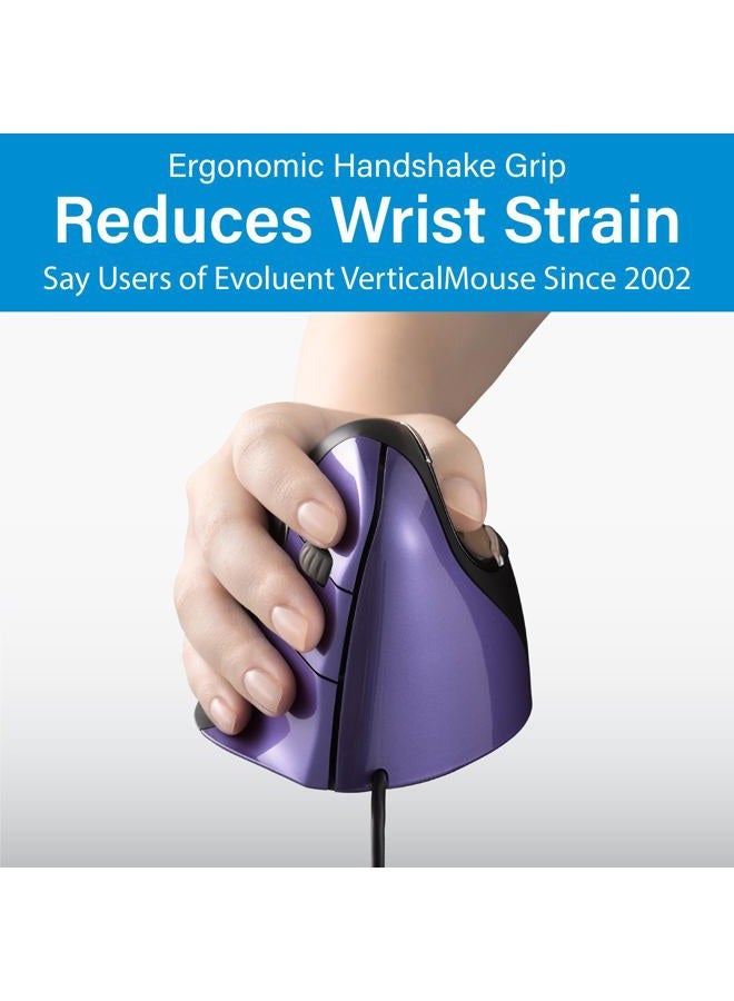 Evoluent – Inventor of The Vertical Mouse – VM4S Ergonomic Vertical Mouse Right Hand Small Wired USB, Sculpted for Comfort, Reduces Wrist Strain, 4 Speeds, 6 Customizable Buttons in Windows - Image 2