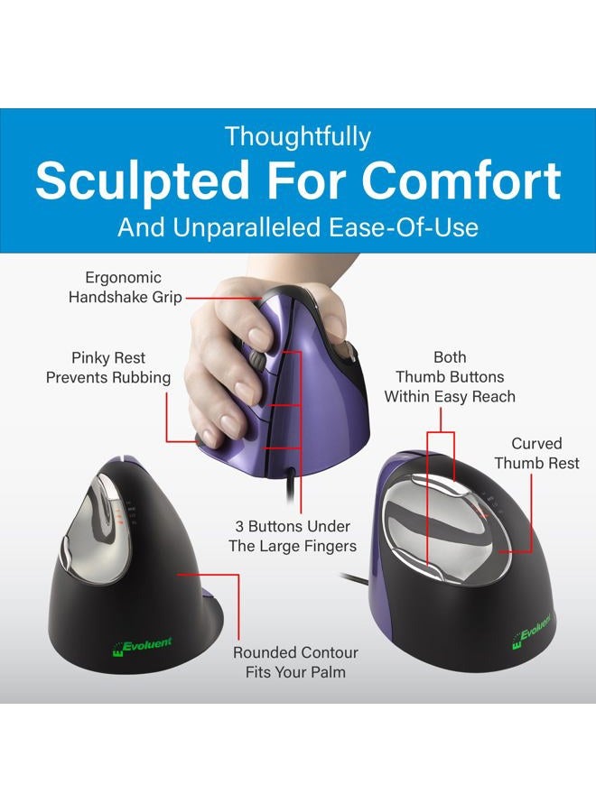 Evoluent – Inventor of The Vertical Mouse – VM4S Ergonomic Vertical Mouse Right Hand Small Wired USB, Sculpted for Comfort, Reduces Wrist Strain, 4 Speeds, 6 Customizable Buttons in Windows - Image 4