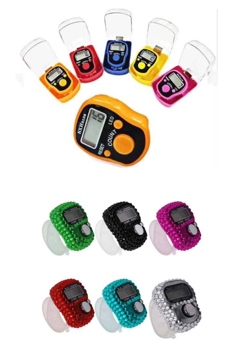 مجموعة من 12 عدادًا صغيرًا لخاتم الإصبع مزودًا بإضاءة LED - عدادات تسبيحات إسلامية رقمية للمسلمين - خفيفة الوزن، سهلة الضغط على الزر، - Image 1