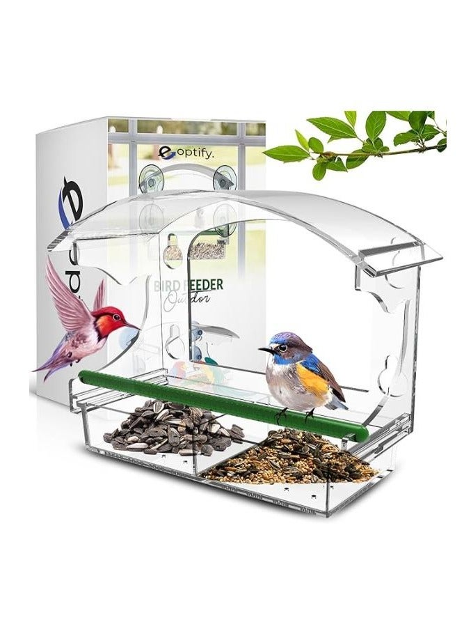 Eoptify Outdoor Bird Feeder with 4 Suction Cups Transparent Container for Hummingbirds, Parrots, and Wild Birds for Balcony, Window, and Trees - Image 1