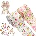 ALIBBON 2 Rolls 25 5 Yd Spring Flower Wired Edge Burlap Ribbons Red Yellow Pink Rose Flower Leaves for Spring Wreath DIY Crafting Gift Wrapping Party Decoration - Image 2
