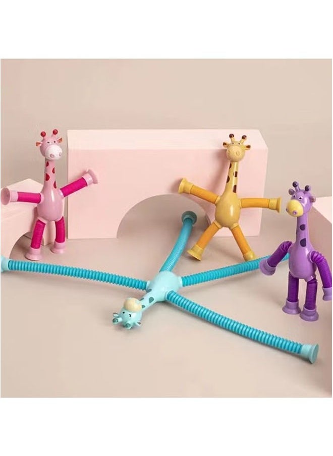 Realfrog 4-Piece Telescopic Suction Cup Giraffe Toy Cartoon Telescopic Pipe Giraffe with Suction Cup Luminous Stretch Tube  - Image 3