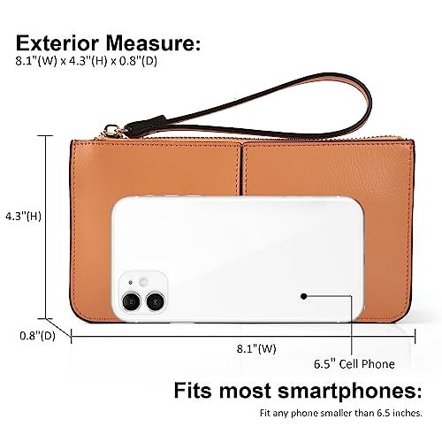 befen Genuine Leather Wristlet Clutch for Women Ultra-Slim Ladies Credit Card Holder Wallet Purses with RFID Protection (Carrot Orange) - Image 4