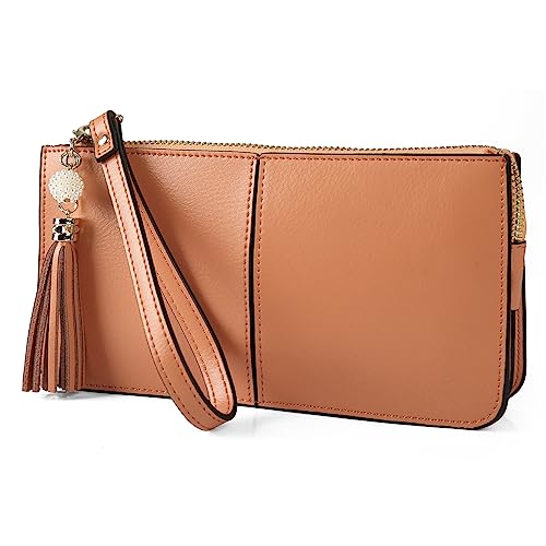 befen Genuine Leather Wristlet Clutch for Women Ultra-Slim Ladies Credit Card Holder Wallet Purses with RFID Protection (Carrot Orange) - Image 1