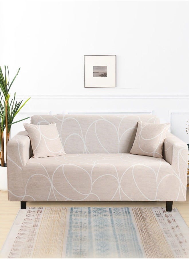 Arabest - sofa cover 3 seater exquisite pattern pattern super elastic anti-wrinkle full-coverage Couch Slipcover exquisite and delicate non-slip flexible new pattern light cream and white lines 190-230cm - Image 1