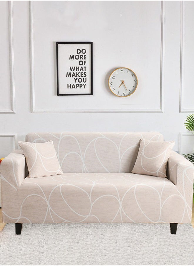 Arabest - sofa cover 3 seater exquisite pattern pattern super elastic anti-wrinkle full-coverage Couch Slipcover exquisite and delicate non-slip flexible new pattern light cream and white lines 190-230cm - Image 1