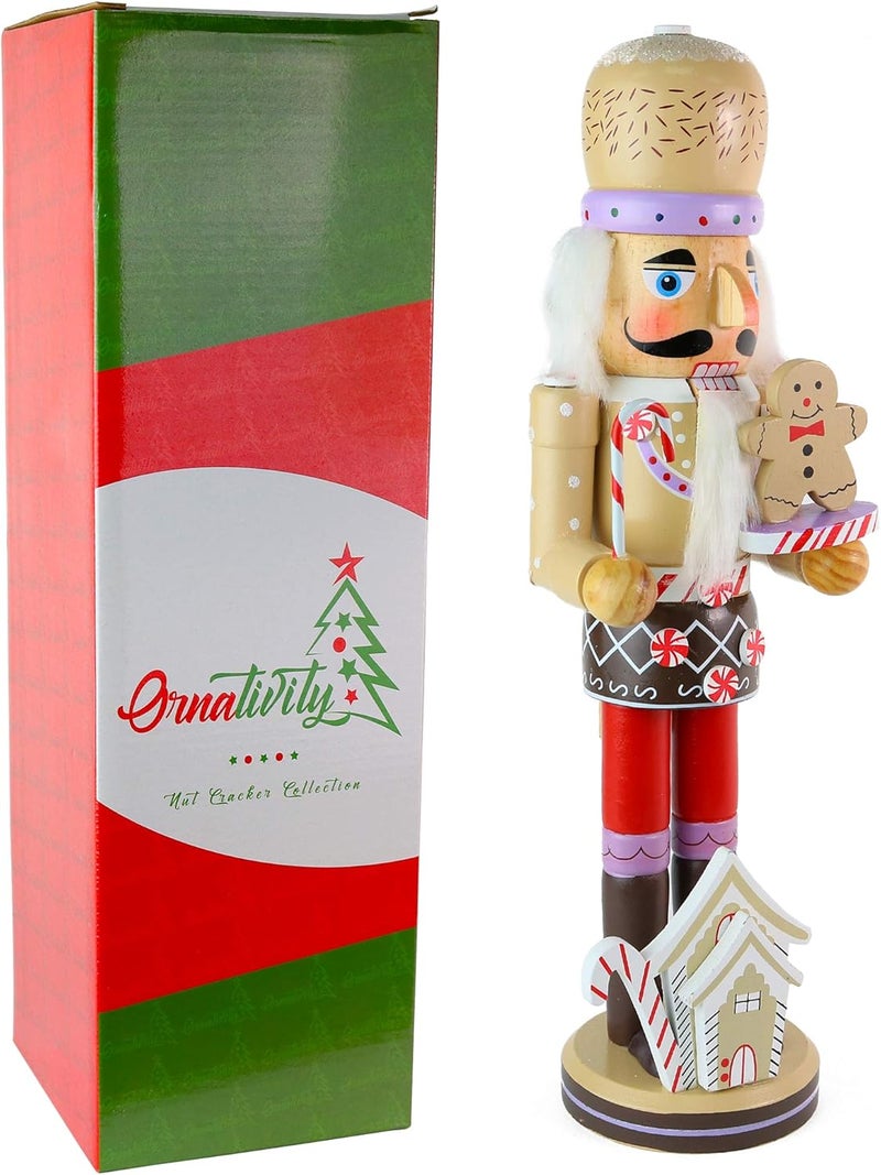 Ornativity Gingerbread Chef Nutcracker - Wooden Ginger Bread Man Cookie Theme Baker Christmas Nutcracker Xmas Figure Holiday Decoration 14" - Image 3