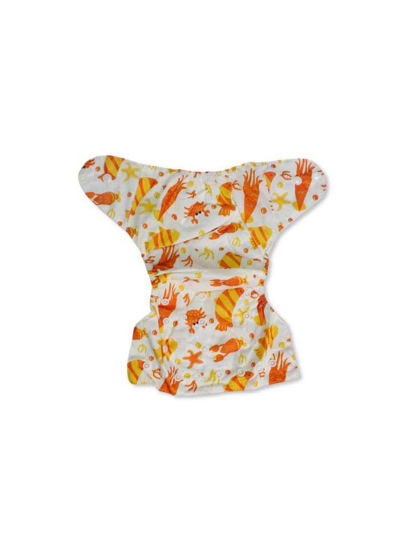 Cotton Baby Diaper – White with Fish Print - Image 2