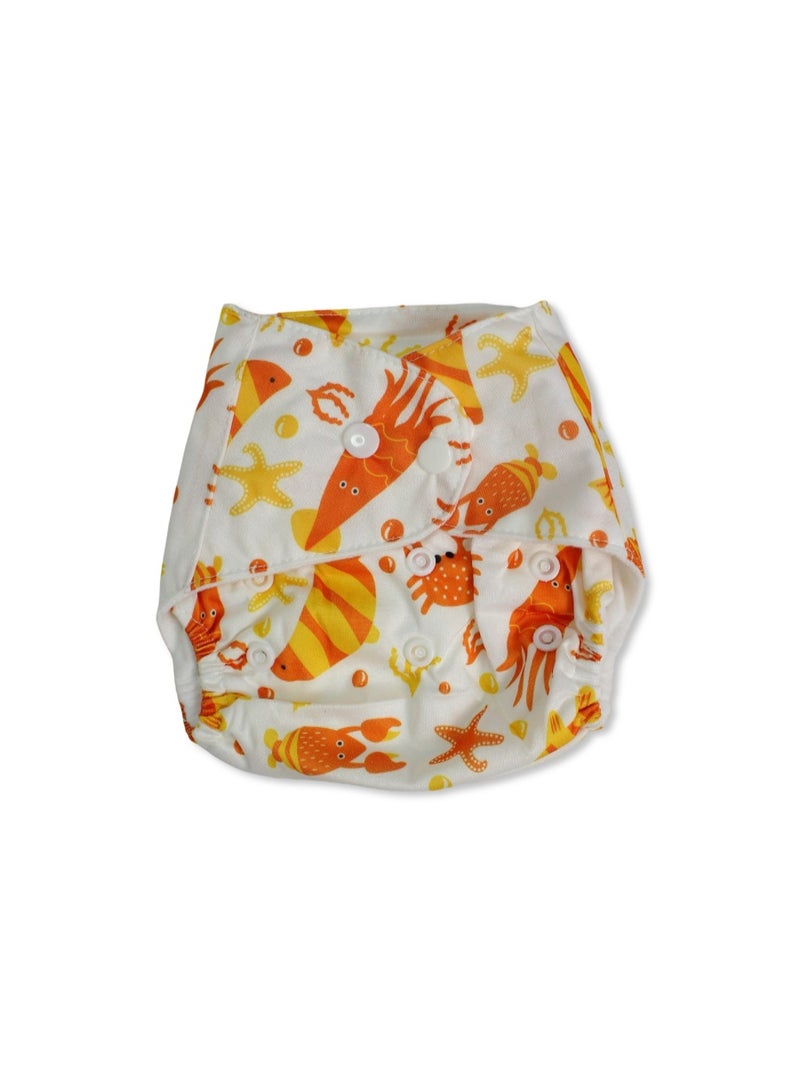 Cotton Baby Diaper – White with Fish Print - Image 1