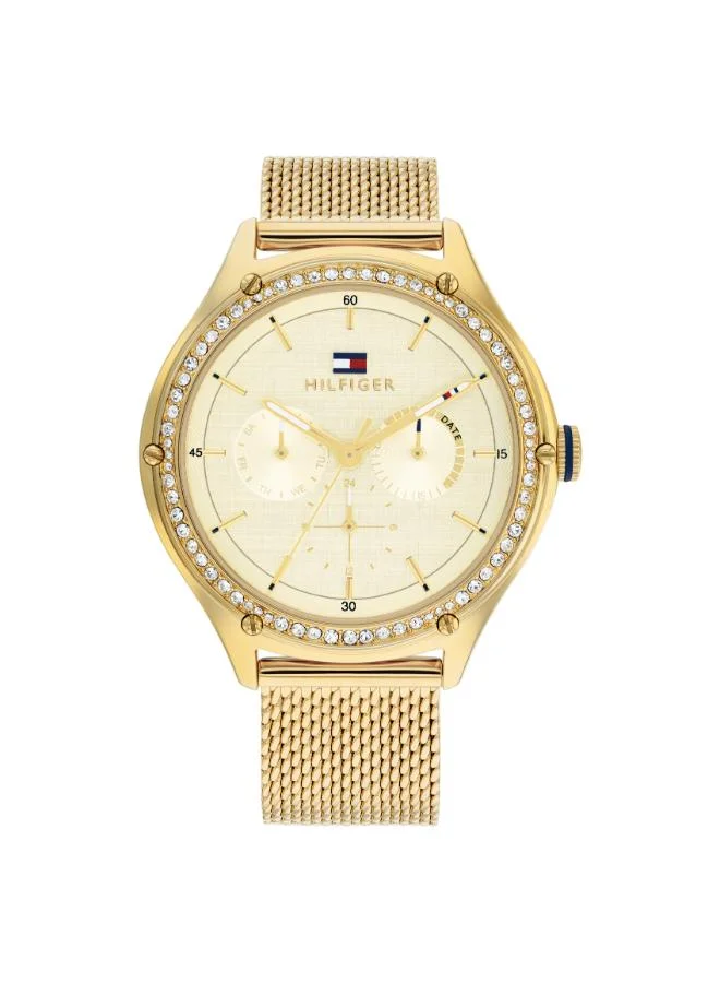 Women's Multifunction Watch, Gold Dial, Gold Stainless Steel Strap