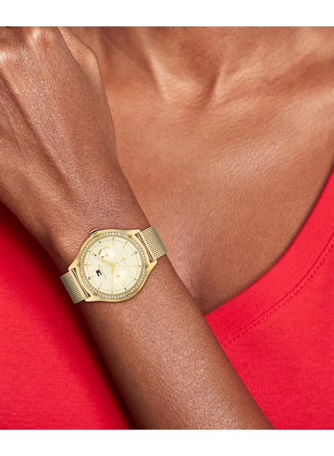 Tommy Hilfiger  Women's Multifunction Watch, Gold Dial, Gold Stainless Steel Strap for Women | Best Price UAE
