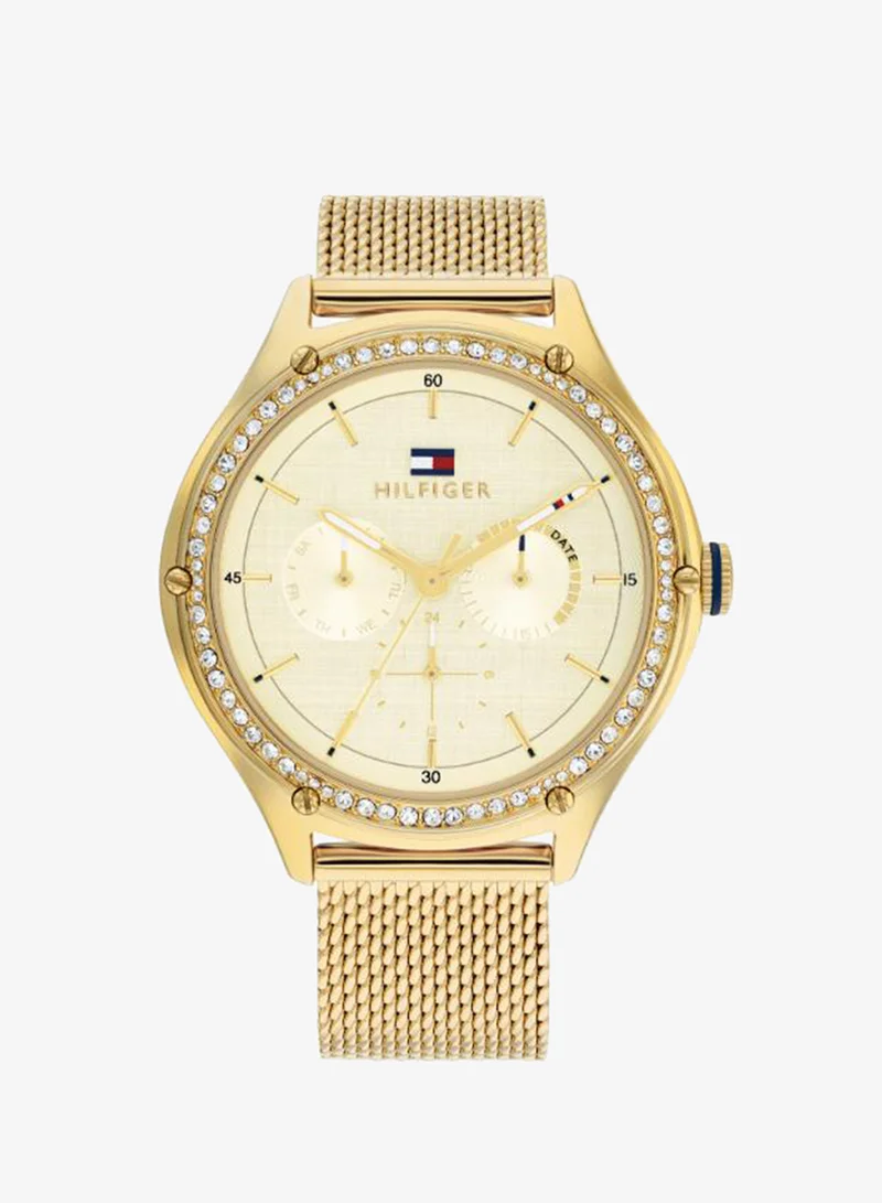 Women's Multifunction Watch, Gold Dial, Gold Stainless Steel Strap