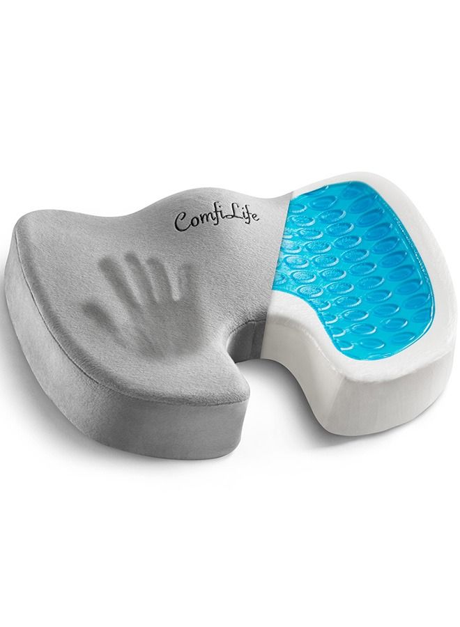 كومفي لايف وسادة مقعد معززة من ComfiLife - جل تقويمي غير قابل للانزلاق ووسادة عصعص من رغوة الذاكرة لألم عظم الذنب - وسادة مقعد سيارة لكرسي المكتب - عرق النسا وتخفيف آلام الظهر - Image 1