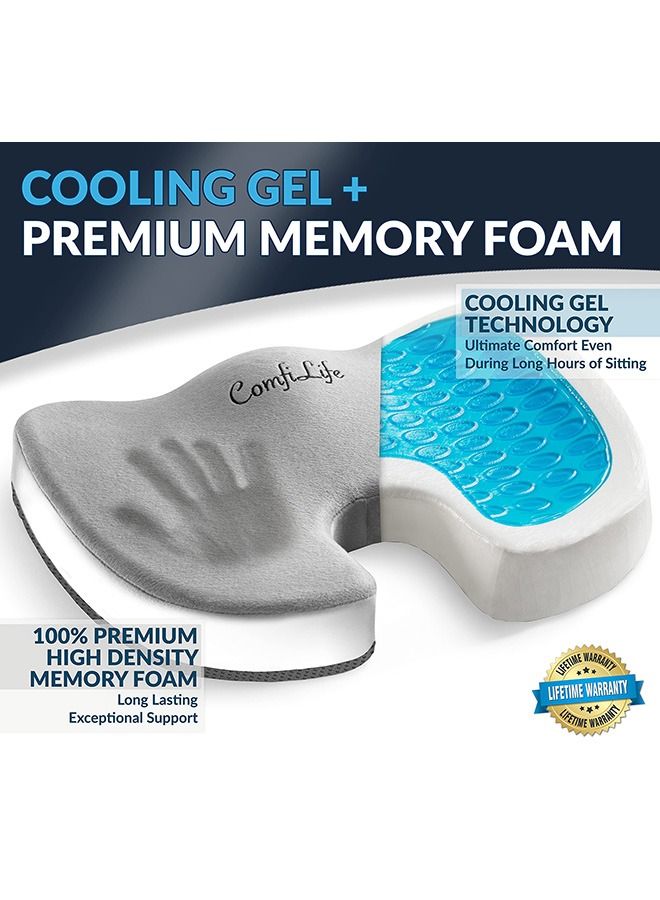 كومفي لايف وسادة مقعد معززة من ComfiLife - جل تقويمي غير قابل للانزلاق ووسادة عصعص من رغوة الذاكرة لألم عظم الذنب - وسادة مقعد سيارة لكرسي المكتب - عرق النسا وتخفيف آلام الظهر - Image 2
